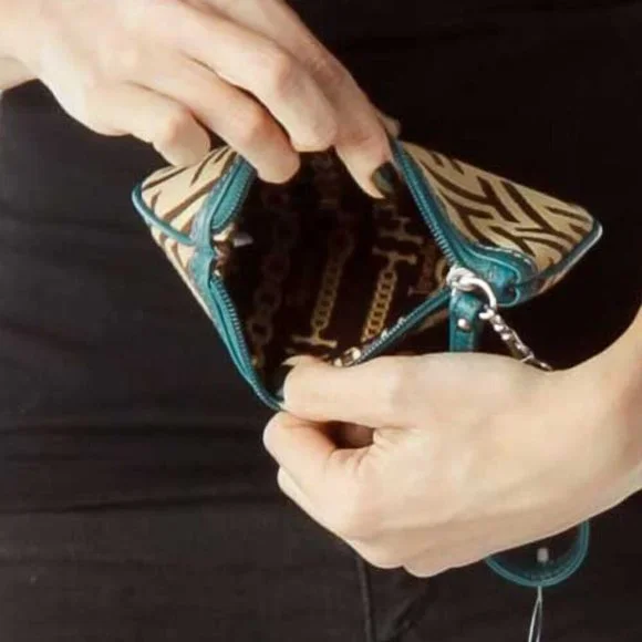 Tignanello Blue Brown Mini Clutch Monogram Bag - Picture 3 of 3